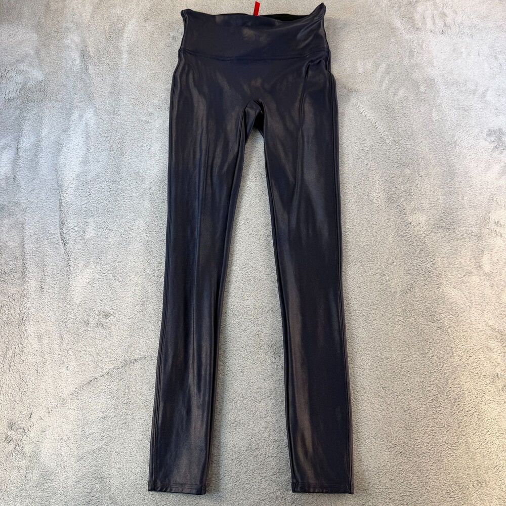 SPANX Faux Leather Leggings Women's Small Black High Rise Shaping Pull On Skinny